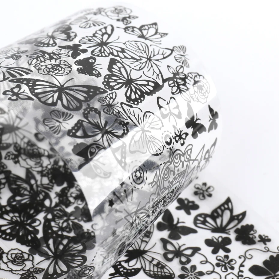 Black Nail Foil Butterfly Flower 5