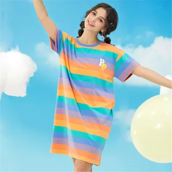

Nightgown Xia Xuesheng outside the han edition loose cotton short sleeve lovely skirt can wear a skirt with shoulder-straps paja