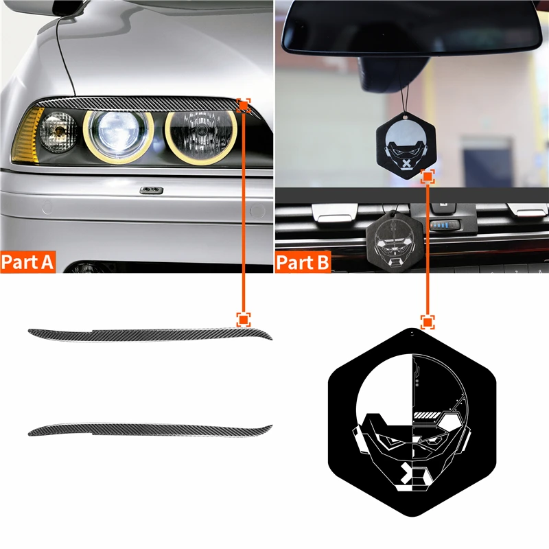 

2 Pcs Soft Carbon Fiber Front Headlight Eyebrows Strips Trim Headlamp Eyelids Protection Cover Sticker For BMW E39 525 1997-2003