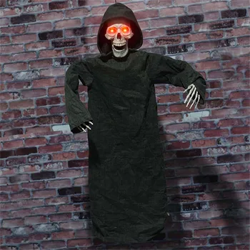 

Halloween Black Hanging Ghost Skull Head Frighten People Electric Glowing Ghost Haunted House Prank Props Pendant Monster Decor