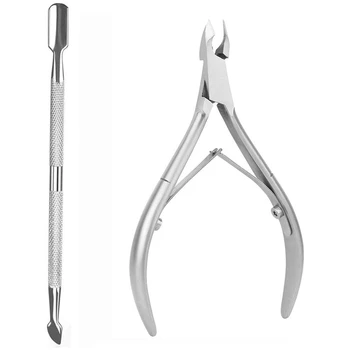 

2Pcs/set Nail Art Nippers Clipper Cuticle Remover Spoon Pusher Nipper Cutter Clipper Trimmer Nail Tools Dead Skin Remover Fork