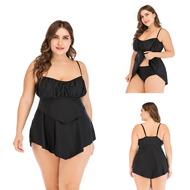 

Europe And America Swimwear Bathing Suit 2020 New Style Solid Color Large Size Tour Bathing Suit Skirt Two-piece Swimsuits Women