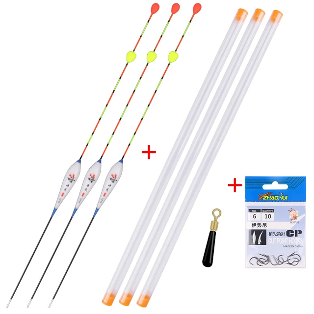 3PCS Floats With Sliding Bead Tail+3 Buoy Tubes+1 Fishing Line set