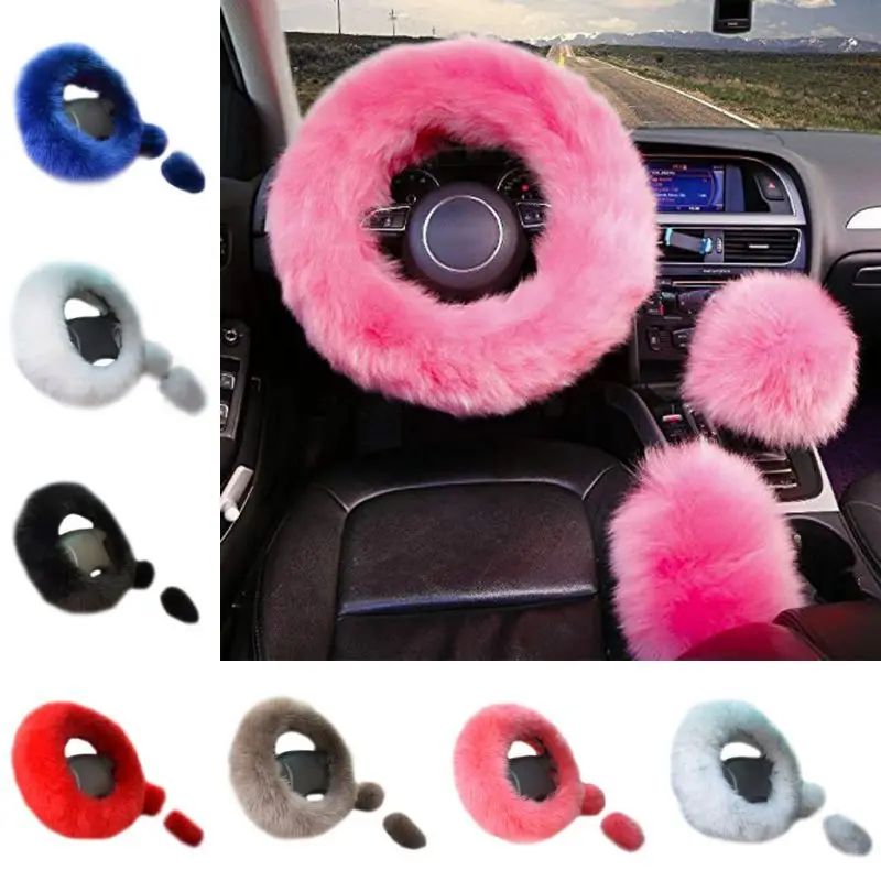 

3pcs/set Universal Car Steering Wheel Covers Winter Warm Plush Soft Wool Handbrake Cover Gear Shift Cover Guard Car Accessory
