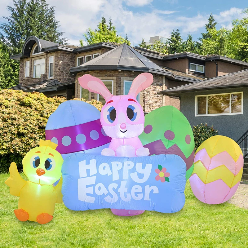 

Easter Inflatable Outdoor Yard Decoration Happy Easter Sign with Build-in LEDs Blow Up Inflatables for Easter Holiday Party Toys