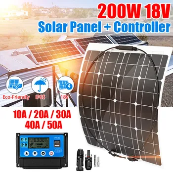 

200W 18V Solar Panel Semi-flexible Monocrystalline Solar Cell With 10A/20A/30A/40A/50A PWM Controller Car Charger For Car Boat