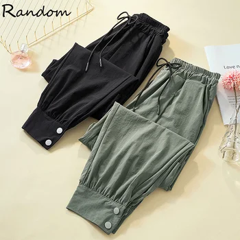 

Women Fashion Streetwear Cargo Pants Black Green Ankle Length Elastic Waist Joggers Female Loose Trousers Casual Plus Size Haren