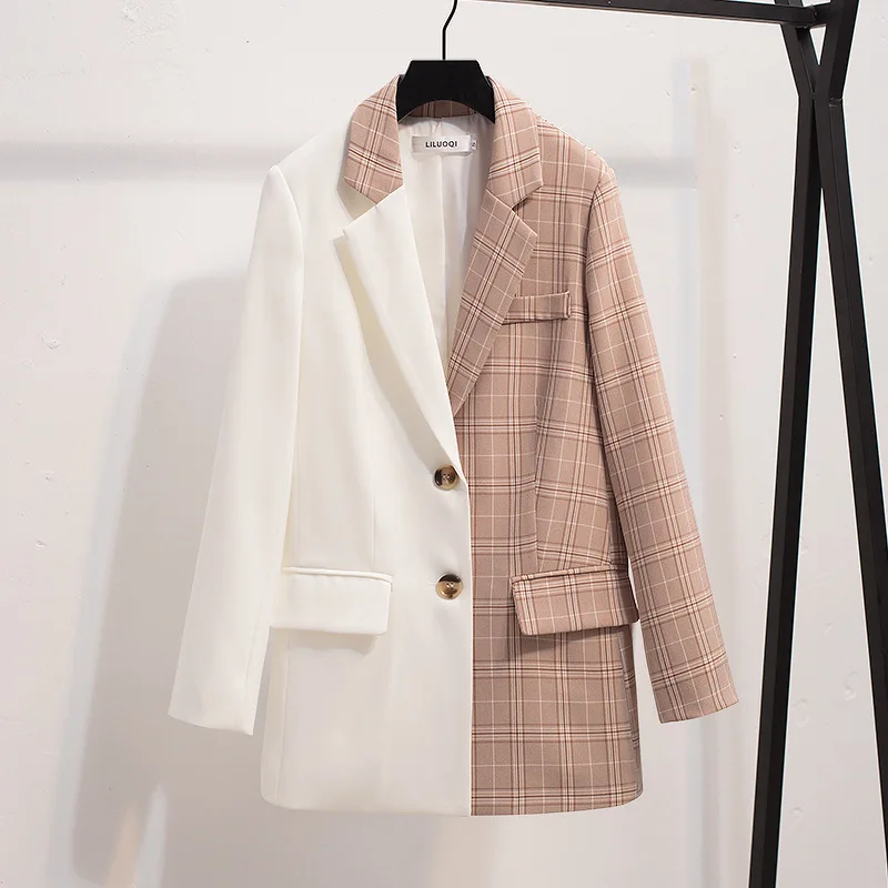 

2019 Autumn Clothing New Style Korean-style Loose-Fit Slimming Plaid Small Suit Coat Women's Mid-length Casual CHIC Suit Fashion