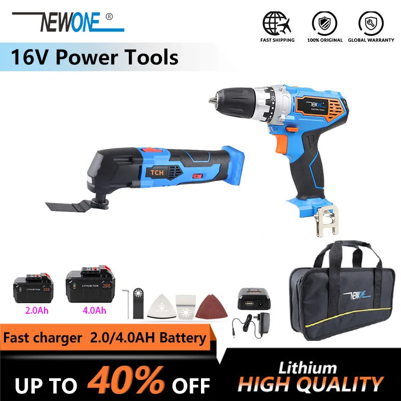 

NEWONE 16V Cordless Power tool Li-ion electirc drill/screwdriver oscillating tool multifunction tool combo kit with battery