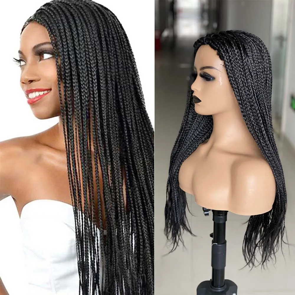 26 inch Braided Wigs For Black Women Ombre Synthetic Barids Long Synthetic Box Braided Wigs Fake Scalp Braiding Hair Cosplay Wig synthetic hair wigs