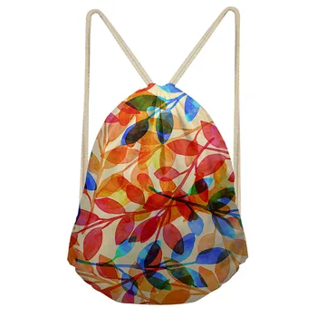 

Aulaygo Drawstring Bag Autumn Leaves Printed Woman Girl Shoulder Bag Portable Beach Backpack Teenager Travel Softback Polyester