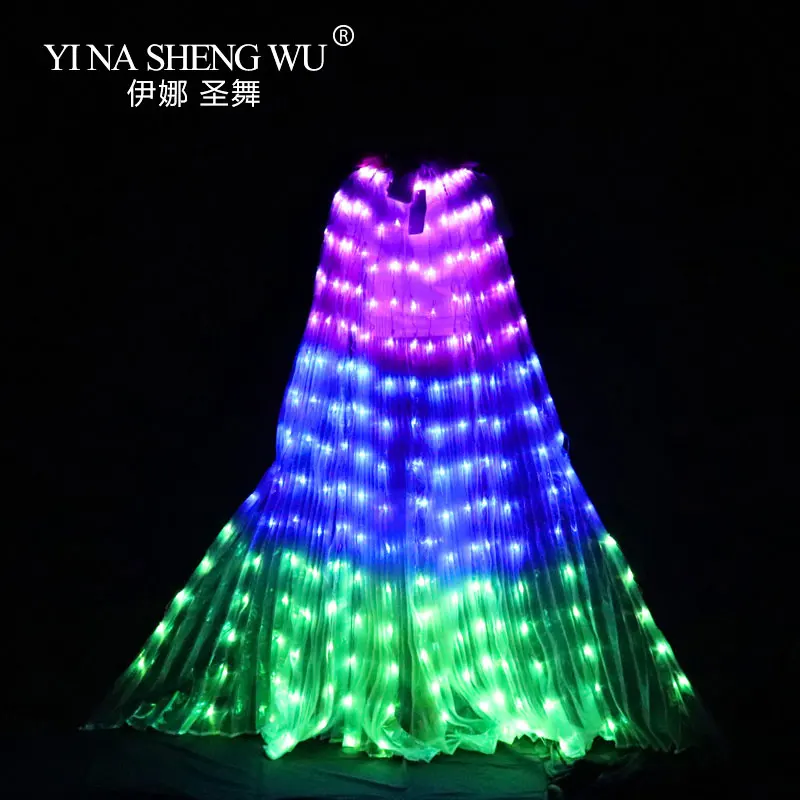 Purple-Blue-Green With Sticks Belly Dance LED Wings Dance Accessory LED 3 Colors Wing Stage Performance LED Wing Belly Dance Colourful Wings - Цвет: Purple-Blue-Green
