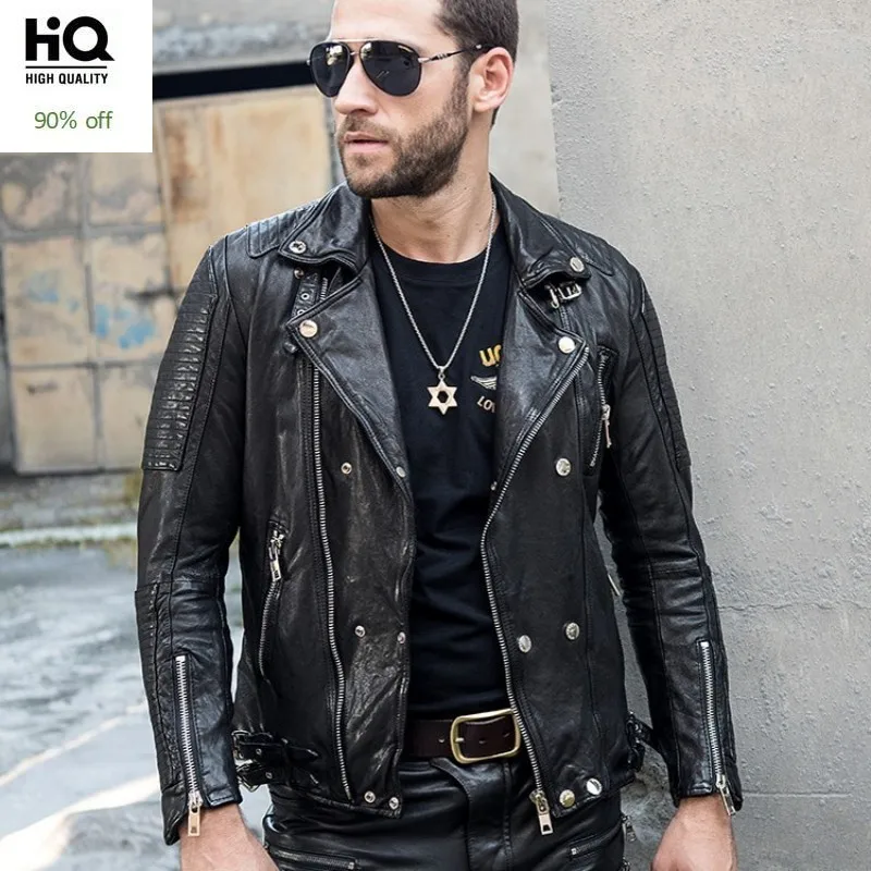 

Luxury Mens Short Slim Genuine Leather Jacket Buckle Tanning Sheepskin Coat Zipper Designer Motorcycle Jacket Biker Outerwear