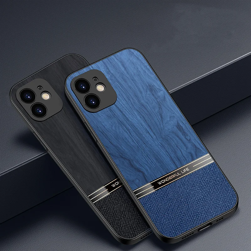Elegant Wood Grain Phone Case with Tree Texture - Stylish PC+TPU Back Cover