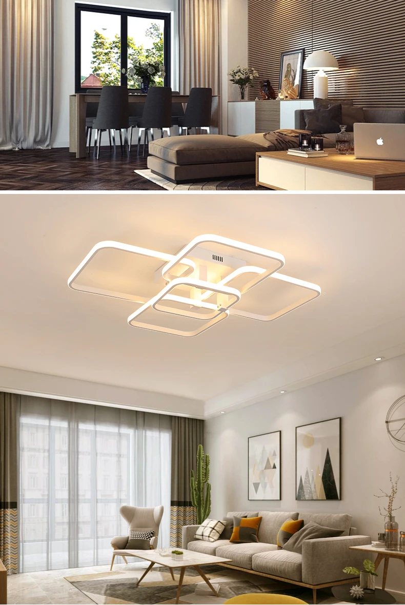 TCY Modern Led Chandeliers For Living Room Bedroom White/Black Rectangle Acrylic Aluminum kitchen Ceiling Chandeliers AC85-265V dining chandelier