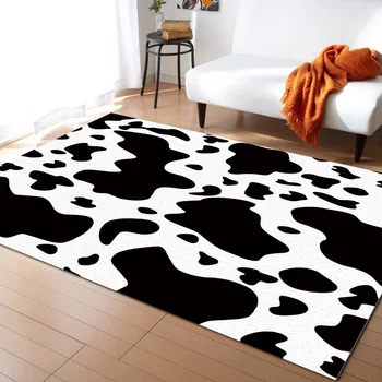 

Black White Graffiti Cow Spot Pattern Carpets for Living Room Bedroom Area Rug Kids Room Play Mat 3D Printed Home Large Carpet