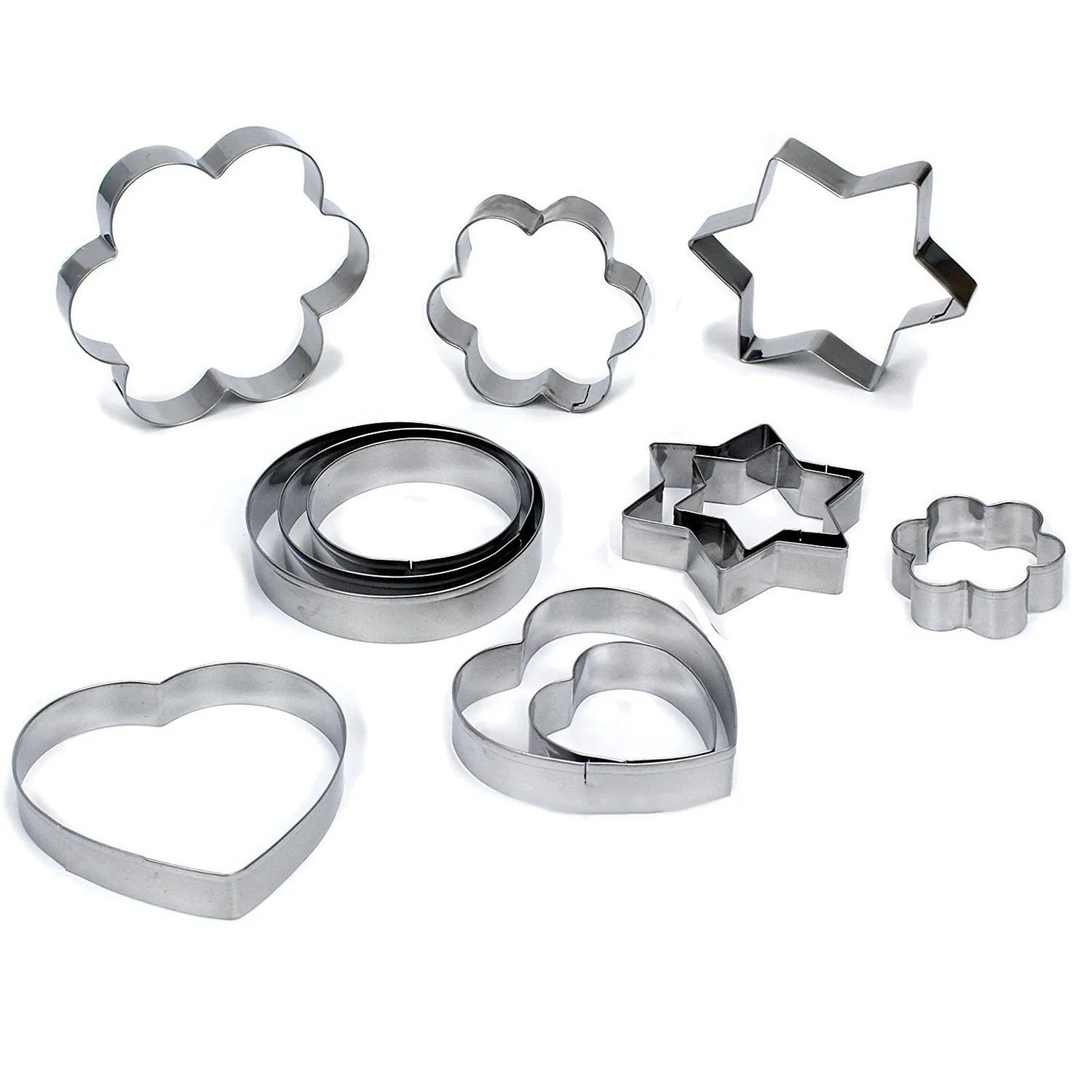 12PC Cookie Biscuit Cutter Star Heart Flower Round Stainles Steel Baking Mould 