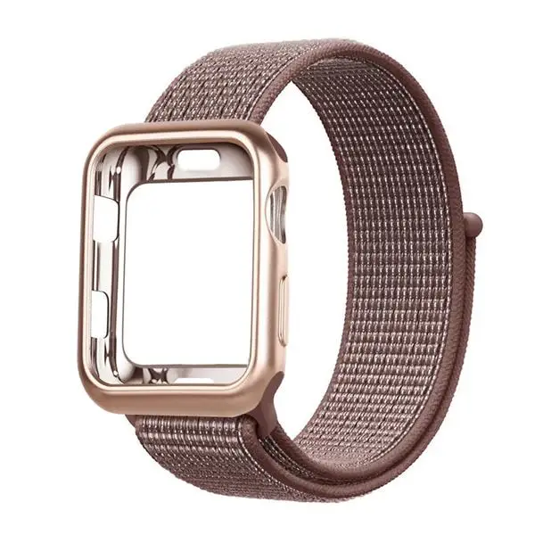 Ремешок для часов apple Watch band Спортивная петля correa apple watch 4 3 iwatch band 38 мм 42 мм 44/40 мм нейлоновый браслет+ чехол для часов - Цвет ремешка: Smokey Mauve