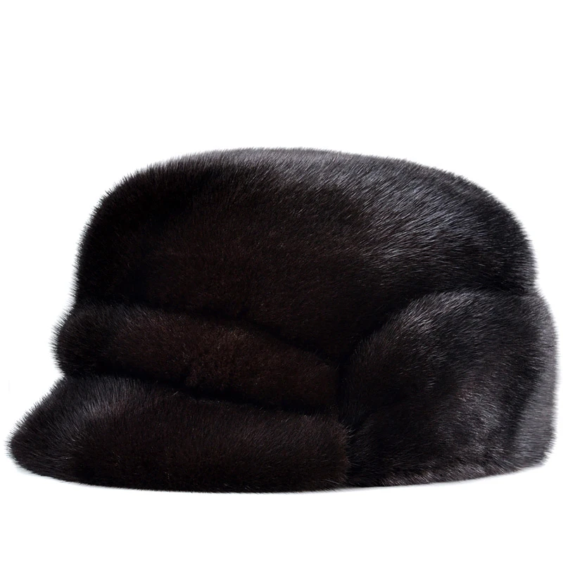 LUXURY Winter Male Genuine Mink Fur Bomber Hats Man Real Marten Caps Black/Brown Tab Elderly Motorcycle Russian Gorra Dad Gift leather bomber hats