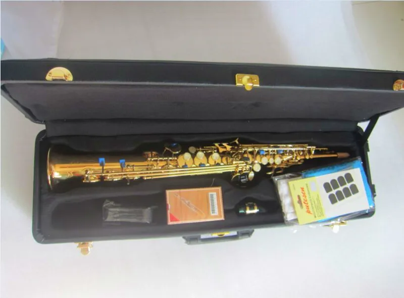 Профессиональный позолоченный прямой Bb сопрано саксофон Деревянный инструмент мундштук и жесткий чехол