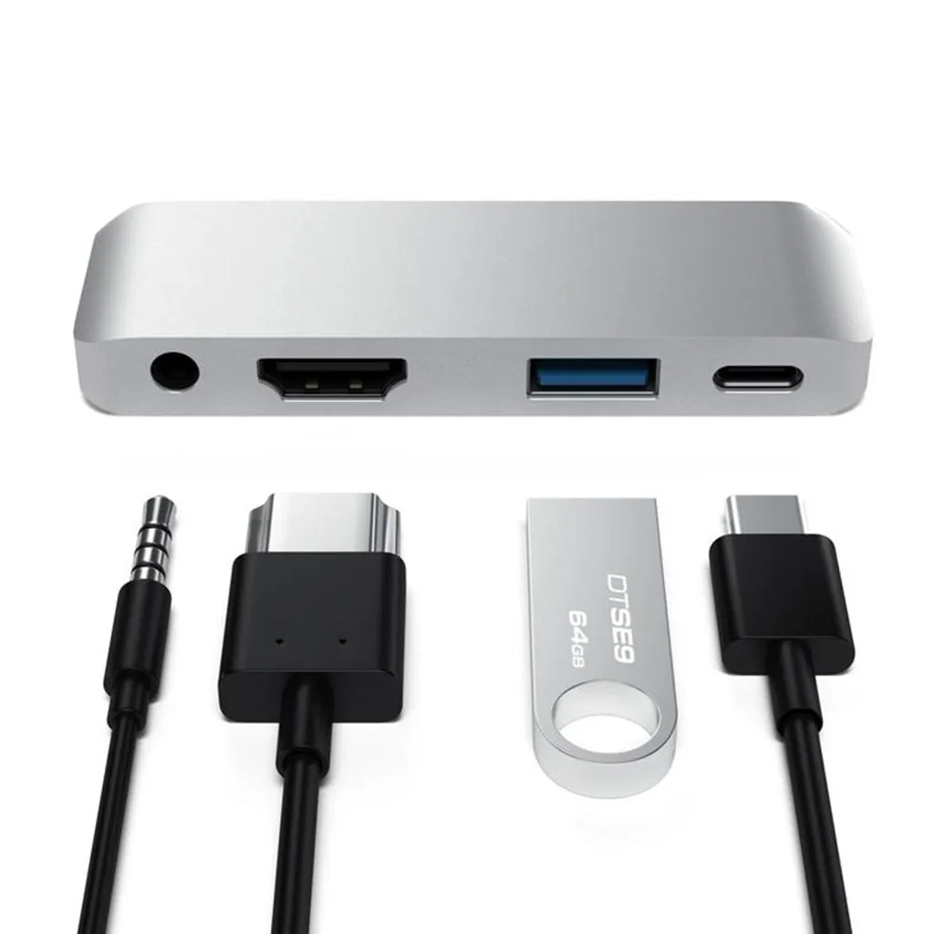 4 в 1 многофункциональная Функция для Ipad Pro концентратор Тип C на HDMI+ AUX+ USB+ Pd Hub адаптер