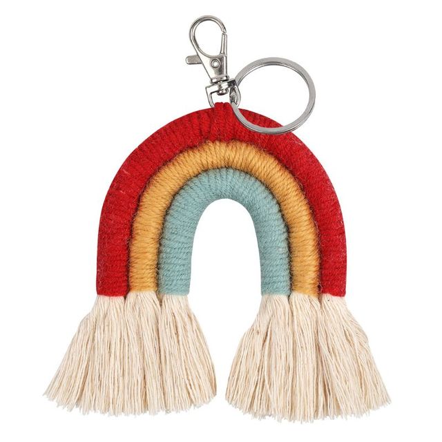 Rainbow Keychains for Women Tassel Macrame Keyrings Key Holder Jewelry P31B
