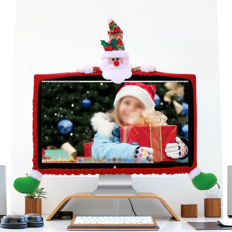 1 упаковка для новогодних и рождественских ЖК-дисплей Дисплей компьютер чехол Крышка Санта Клаус с принтом «Снеговик» и «олень», рождественские украшения Декор крышки компьютера