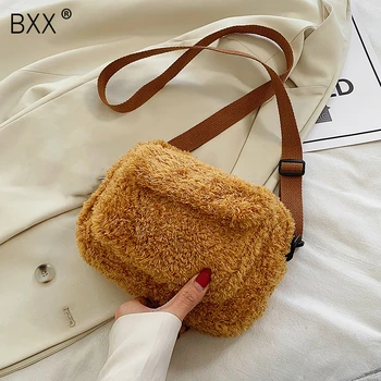 

[BXX] Faux Fur Bags for Women 2020 Winter Soft Small Crossbody Shoulder Bag Women's Branded Trending Handbags and Purses HP509