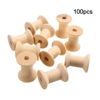 

100pcs 14 * 12mm Wooden Empty Thread Spools Mini Bobbin Spools Needlework Sewing Machine Crafts Accessories