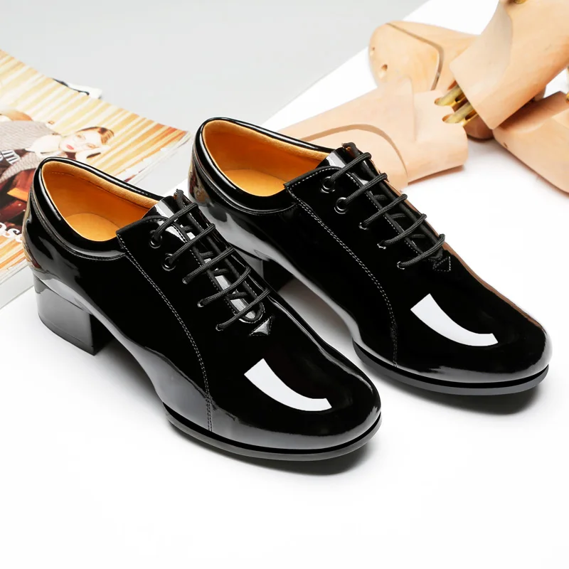 Adult Male Latin Dance Shoes Lacquer Leather Soft Soled Square Social Dance Shoe Men Sneakers Ballroom Ventilation