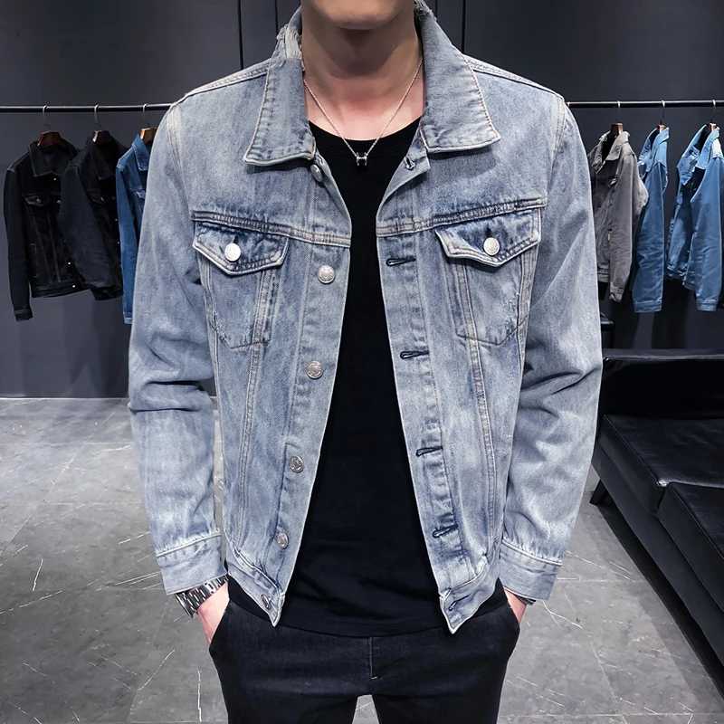Greatest  2019 Denim Jacket Men Hole Retro Motorcyle Basic Coat Streetwear Hip Hop Bomber Jacket Cowboy Men's