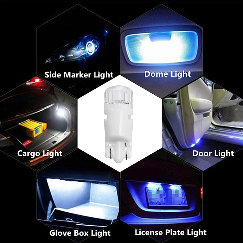 500x New T10 W5W Ceramic LED Waterproof Wedge Licence Plate Lights WY5W Turn Side Lamp Car Reading Dome Light Auto Parking