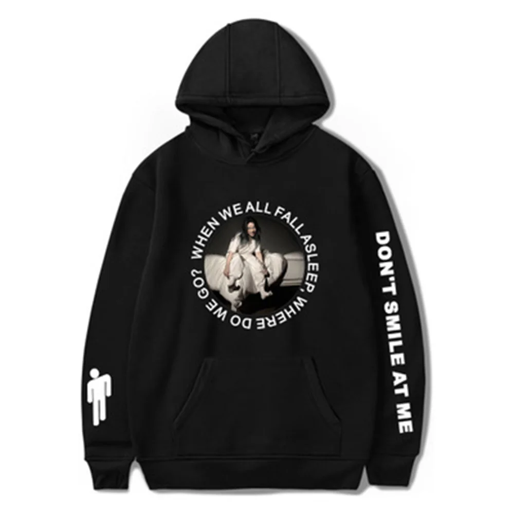 black yuan quan Billie Eilish Толстовка Мужская Черная Толстовка пара Billie Eilish Толстовка простая сохраняющая тепло Женская/Мужская толстовка одежда - Цвет: black yuan quan