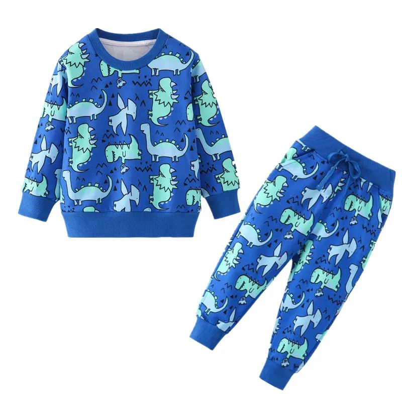 Брендовые комплекты одежды для мальчиков с динозавром, Осенние повседневные детские костюмы, толстовки и штаны, 2 предмета, детские спортивные костюмы