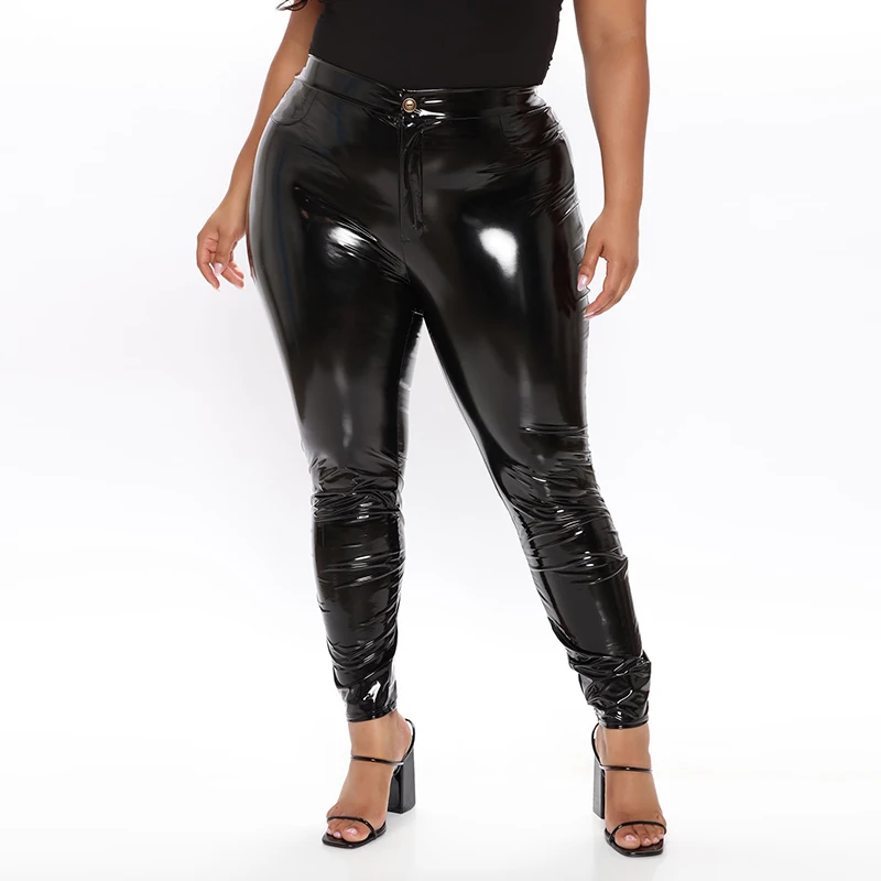 Women PVC Latex Leather Pencil Pants 