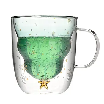 

Christmas Tree Glass Cup Coffee Mugs Drinking Insulation Double Wall Glass Cup Creative Festival Gift For Friend Kid Drinkware