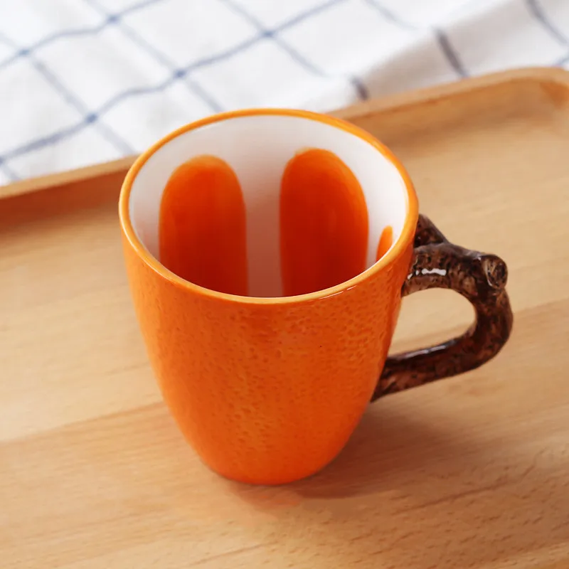 300 мл креативная керамическая кружка в форме фруктов, ручная роспись, чашка для кофе, молока, чая, завтрака, посуда для напитков, хороший подарок - Цвет: Orange