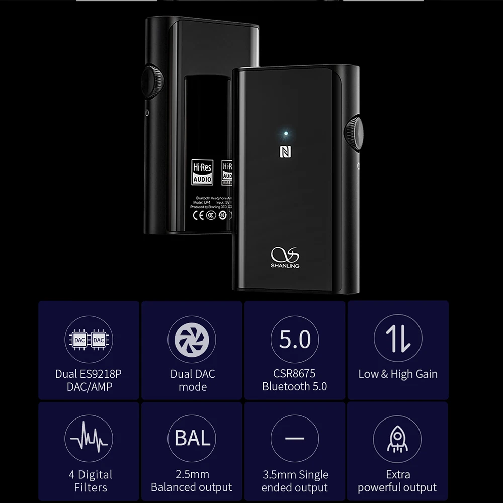 Cena Shanling UP4 CSR8675 Bluetooth 5.0 USB DAC ES9218P wzmacniacz hi res LDAC LHDC APTX HD AAC SBC Knoowles mikrofon type c 3.5 2.5