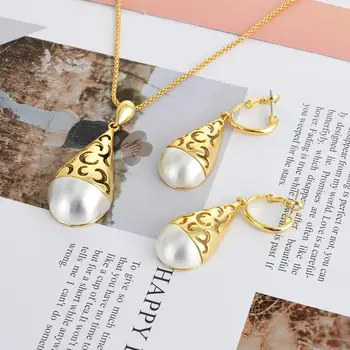 

Viennois Dubai Jewelry Set For Women Mix Color Glod Plated Water Drop Design Pandent Necklace and Stud Earrings Jewelry Set