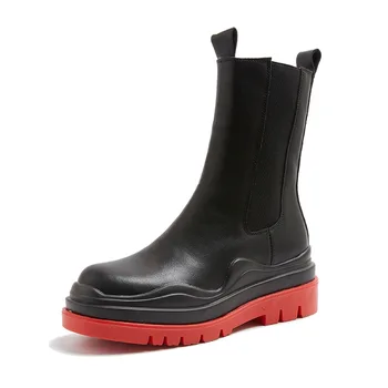 

Luxury Brand Chelsea Boots Genuine Leather Women Platform Boots Autumn Winter Chunky Shoes Ladies Ankle Boots Brand Designer