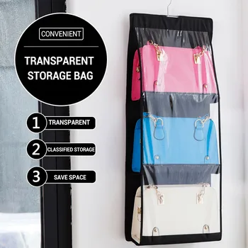 

Bag Storage Bag 6 Grid Hanging Organiser Wardrobe Storage Dust Bag Sturdy Non-Woven Fabric Tidy Foldable Handbag Storage Bag