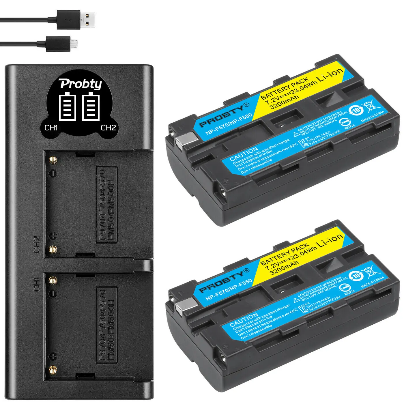 

2Pcs NP-F550 NP-F330 NP-F530 NP-F570 NP-F730 NP-F750 Battery 3200mAh + LED USB Dual Charger for Sony CCD-SC55 CCD-TRV81 MVC-FD81