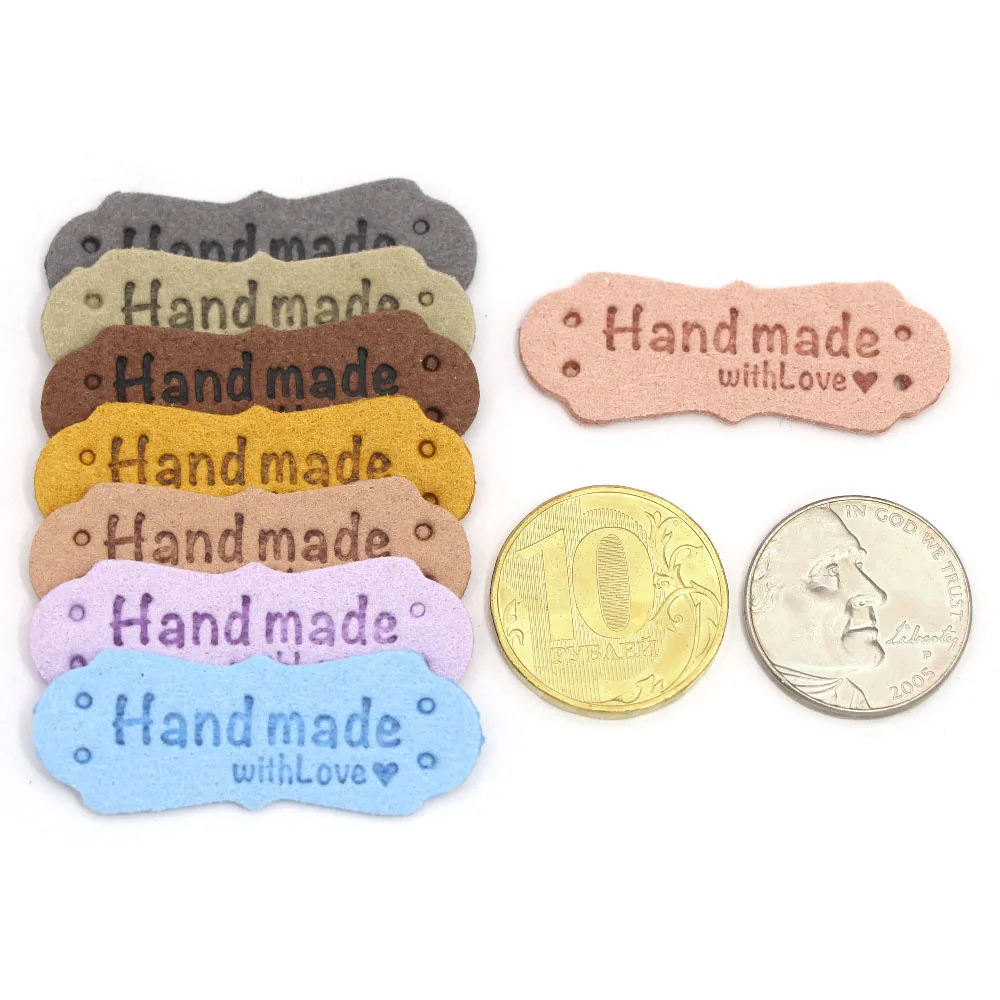 Leather Labels 20Pcs PU Leather Labels Tags For Handmade DIY Hats Bags Hand Made With Love Label For Clothes Sewing Tags Garment Accessories