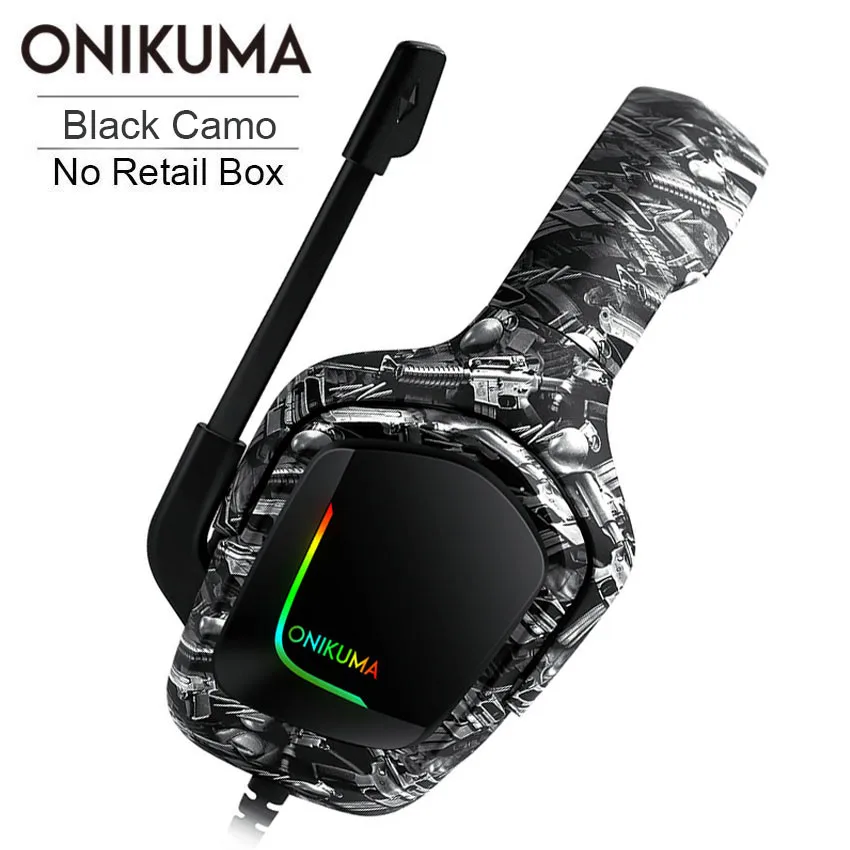 Black Camo No Box ONIKUMA K20 PS4 гарнитура игровые наушники с микрофоном светодиодный свет объемный звук бас PC Gamer наушники для нового Xbox One телефон - Цвет: Black Camo No Box
