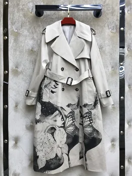 

2020 Early Spring Women's New Fashionable Casual British Style Floral Print Trench Coat Free Shipping Worldwide