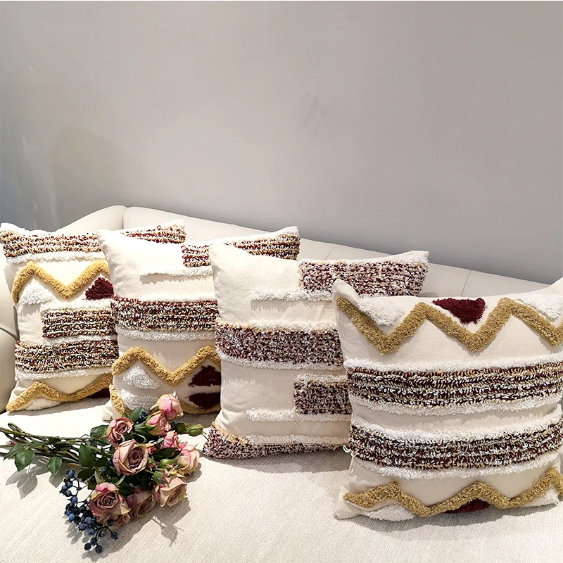 

Moroccan style Cushion Cover Pillow Case Luxury Handmade Geometric Stripe Brown For Sofa Bed Home Decorative Canvas 45x45cm