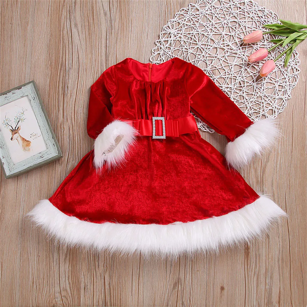 Рождественское платье бархатное платье с длинными рукавами для девочек, рождественское платье красное платье для девочек на год, вечерние платья#2P4