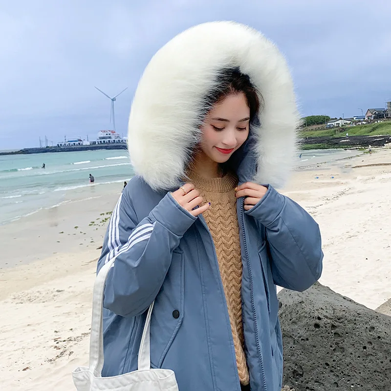 

A Generation of Fat Winter New Style down Jacket Women's BF Sports Stripes Baseball Loose-Fit Mid-length Woman Cotton Dress Onli