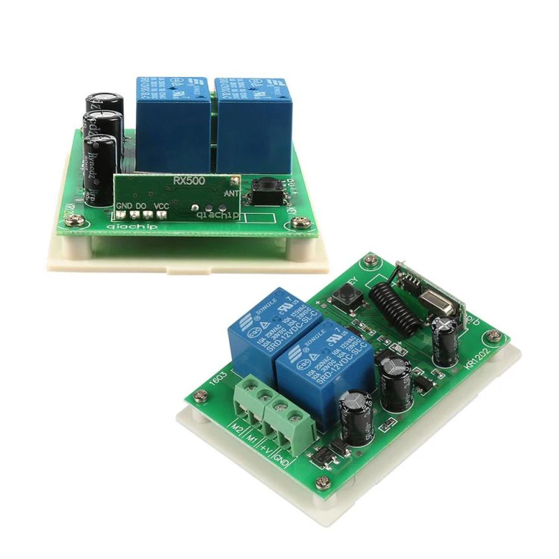 QIACHIP 433 Mhz Беспроводной RF переключатель DC 12V 2CH RF релейный модуль приемника+ 433 Mhz пульт дистанционного управления для двигателя постоянного тока