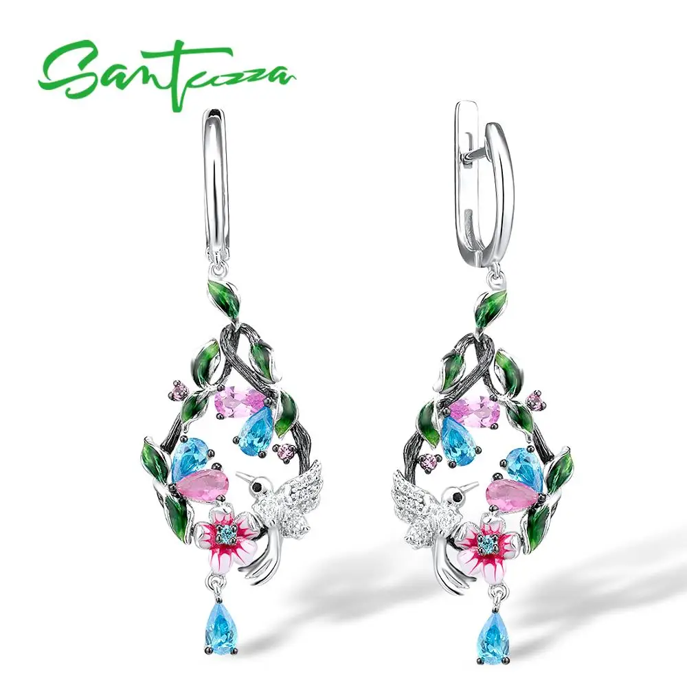 SANTUZZA женские серьги из чистого 925 пробы серебра цветок и серьги-капли в форме